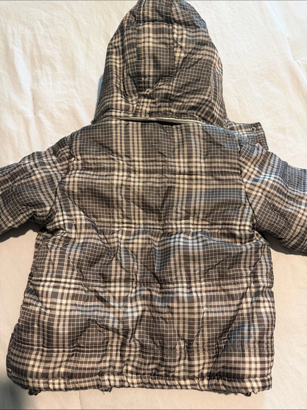 Calvin Klein Kids Hooded Plaid Puffer Jacket - Gray & Cream